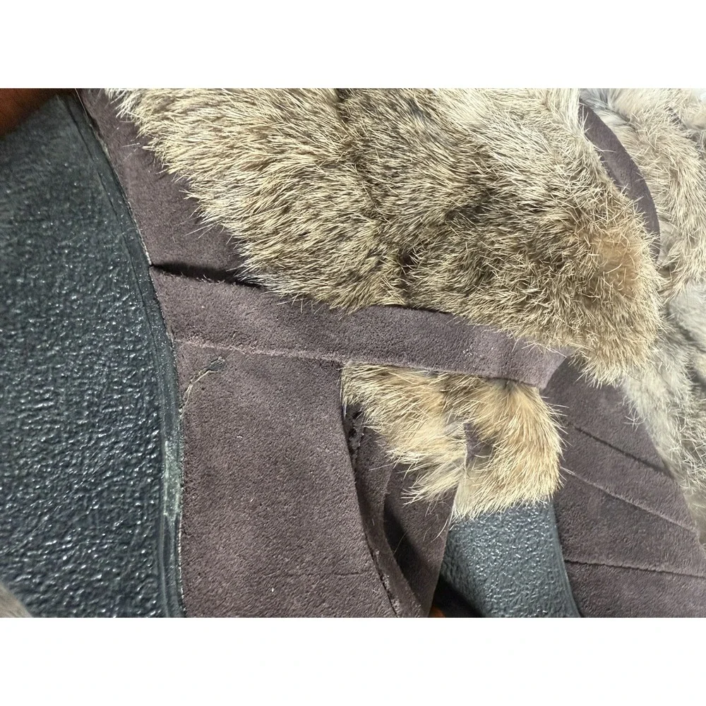 Muks Luks Brown Rabbit Fur Italy Knee High Wrap Boots‎ Sz US 7 EU 38 Bratz Y2K